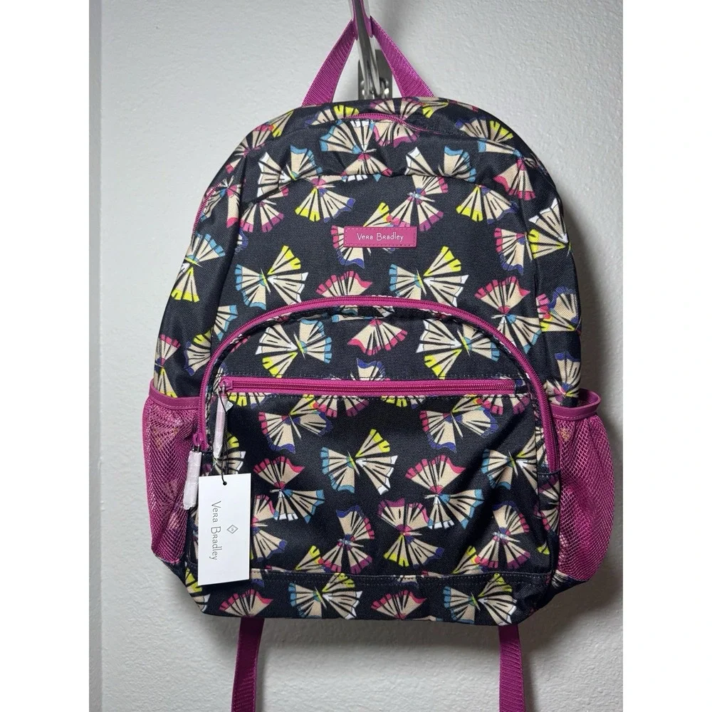 Vera Bradley Fan Floral Backpack Pink Trim Laptop Pocket‎ NWT